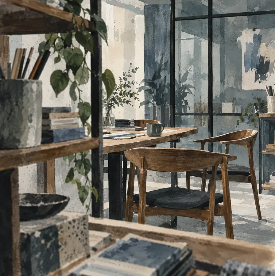 Illustration of consulting businesses equipment and workspace