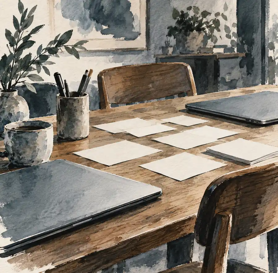 Illustration of consulting businesses equipment and workspace